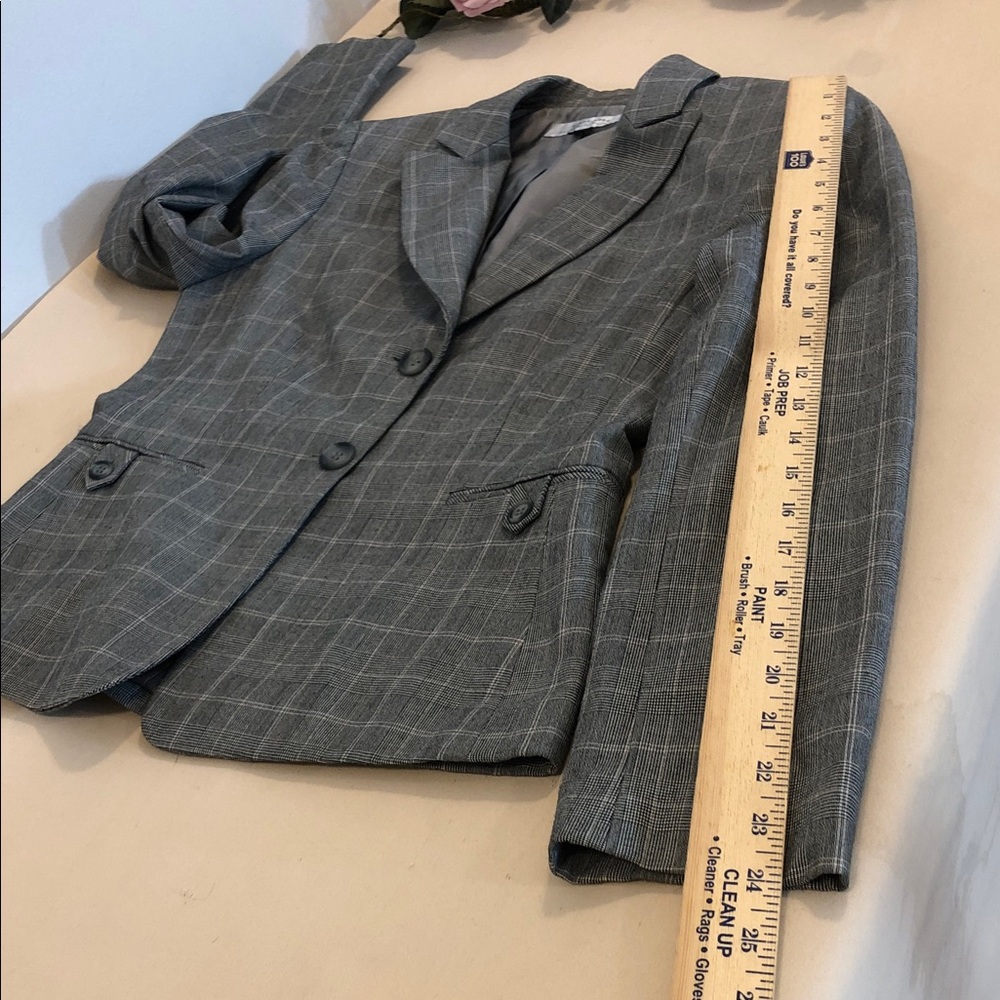 Tahari ASL Gray Plaid Women's Blazer Two Button Front Lapel Notch Collar Preppy - Picture 10 of 10